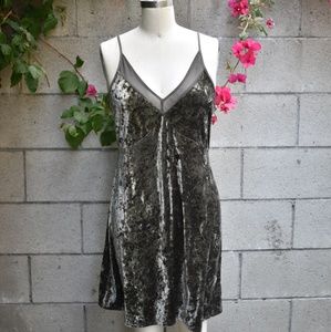 Crushed velvet 90s olive green slipdress dress L